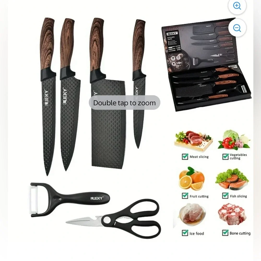 6-Piece Kitchen Knife Set with Black and Brown Handles